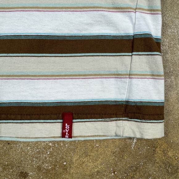 Vintage Levi’s‎ Polo Shirt Men’s Large Brown White Striped Y2K Made in Pakistan - Picture 3 of 10